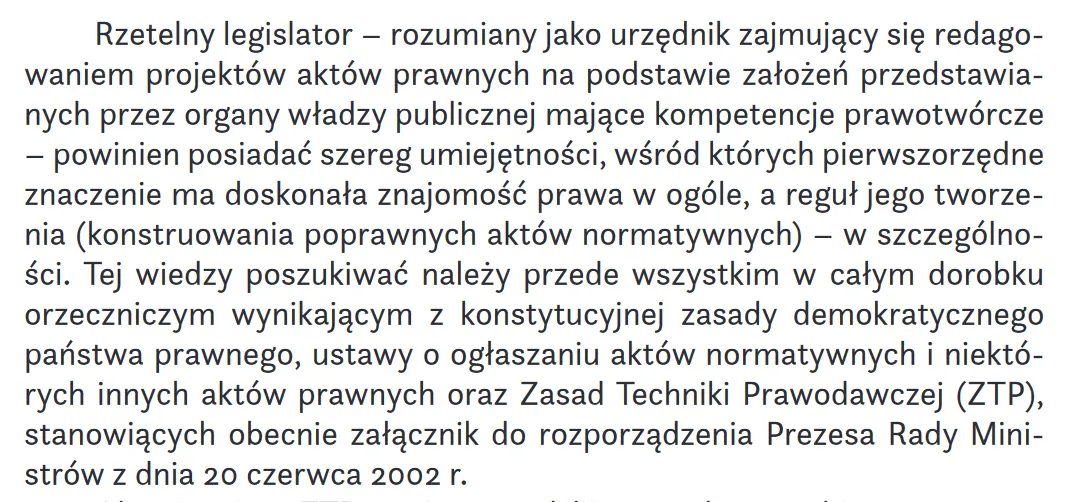Zrzut ekranu z fragmentem opracowania Kancelarii Senatu RP na temat zasad poprawnej legislacji